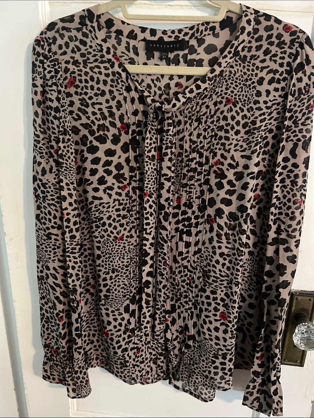 Sanctuary Taupe Leopard Print Blouse with Red Spots